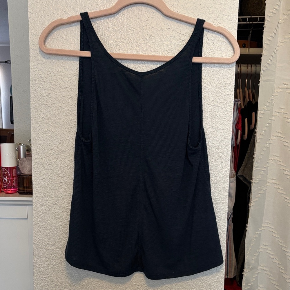 Free People Navy Ribbed Swing Active Tank Top